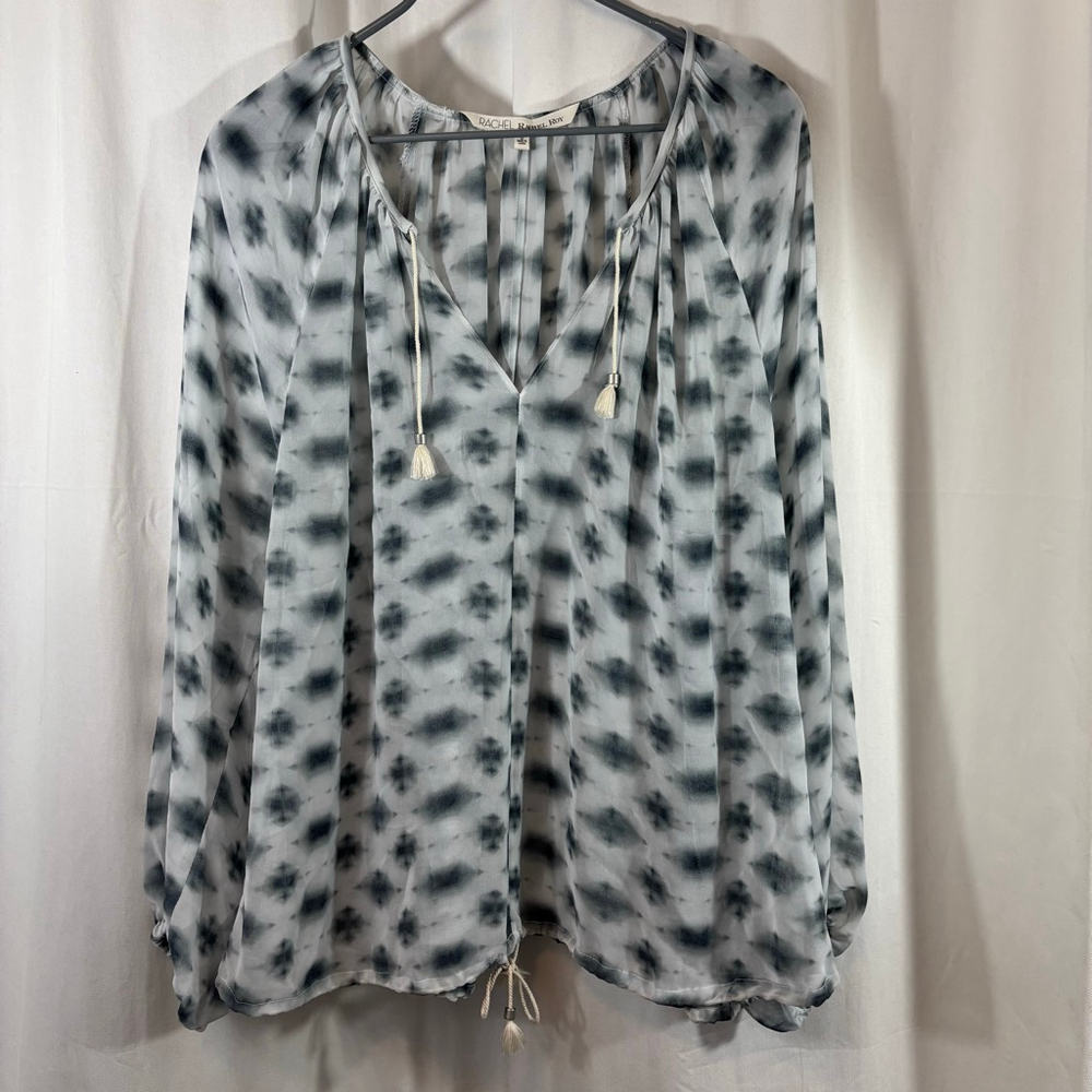 NWT Women's Size Small Rachel Roy White Grey Long Sleeve Flowy Sheer Blouse